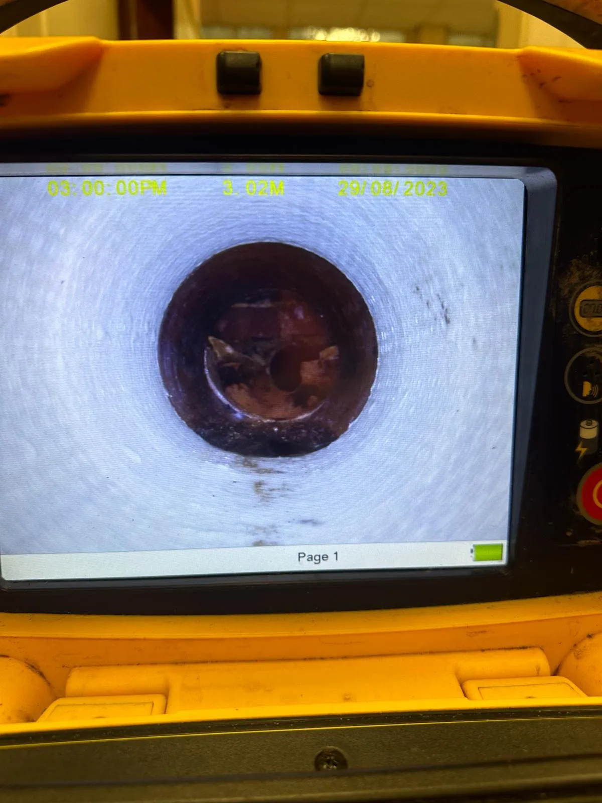 CCTV drain survey image showing a blocked pipe.